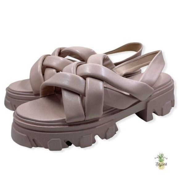 EGO Annalyn Pink Nude Chunky Faux Leather Sandals  - Picture 5 of 10